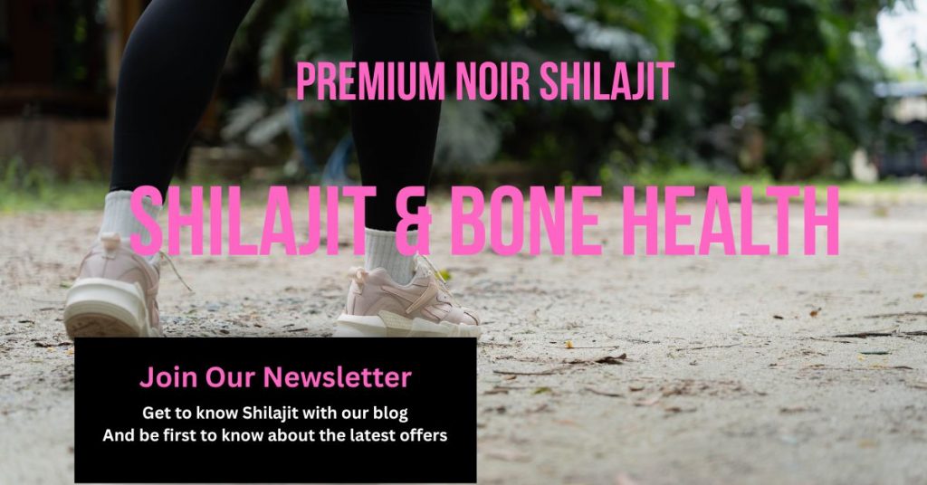 Image of a persons legs as they run. With text overlay 'Shilajit and Bone Health'